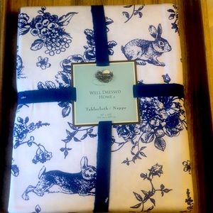 Farmhouse Blue Toile Spring Bunny Tablecloth